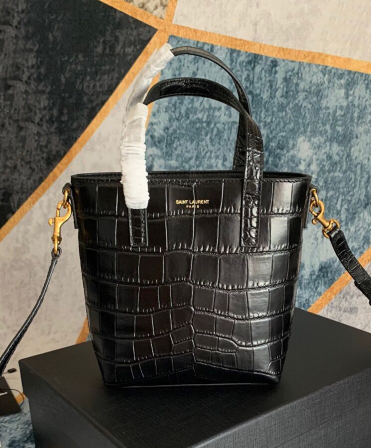 Saint.Lau.rent Paris, Mini Toy Shopping Bag, Crocodile-Embossed Leather, Black Leather Bag, Luxury Accessory