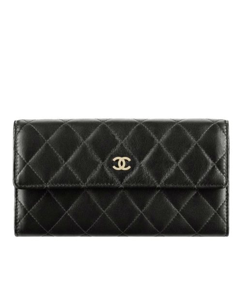 Cha.nel Rectangle Quilted Wallet, Lambskin Black Wallet, Quilted Lambskin Wallet, Cha.nel Wallet