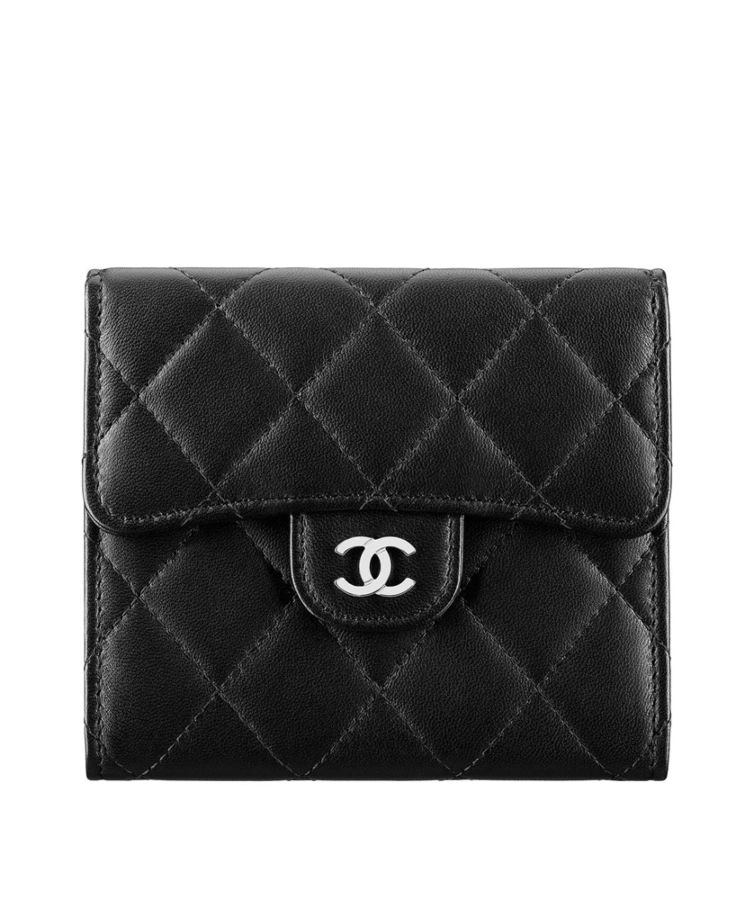 Cha.nel Lambskin Compact Flap Wallet Black