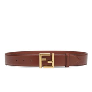 Fen.di Natural-Coloured Leather Belt, Luxury Leather Belt, High-Quality Fen.di Belt, Fen.di Belt with FF Studs