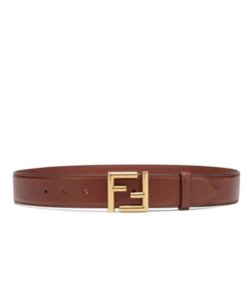 Fen.di Natural-Coloured Leather Belt, Luxury Leather Belt, High-Quality Fen.di Belt, Fen.di Belt with FF Studs