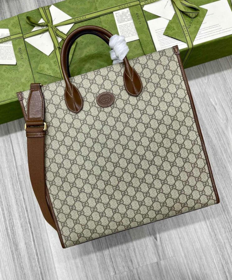 G.U.C.C Medium Tote, Luxury Fashion Tote Bag, Interlocking G 674155 Coffee, Monogram Canvas Bag