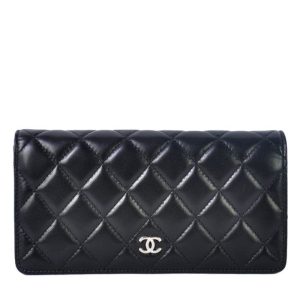 Cha.nel Quilted Bi-fold, Lambskin Wallet, Luxury Leather Wallet