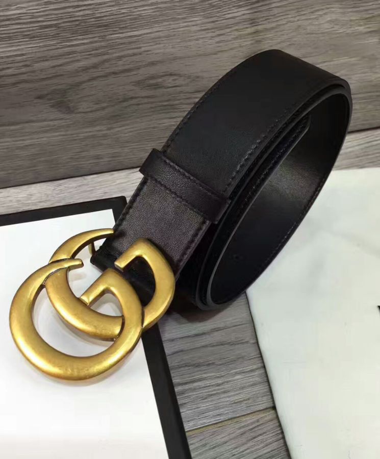 G.U.C.C Leather Belt, Double G Buckle, Calfskin Leather Belt, Black Leather Belt, G.U.C.C Accessory