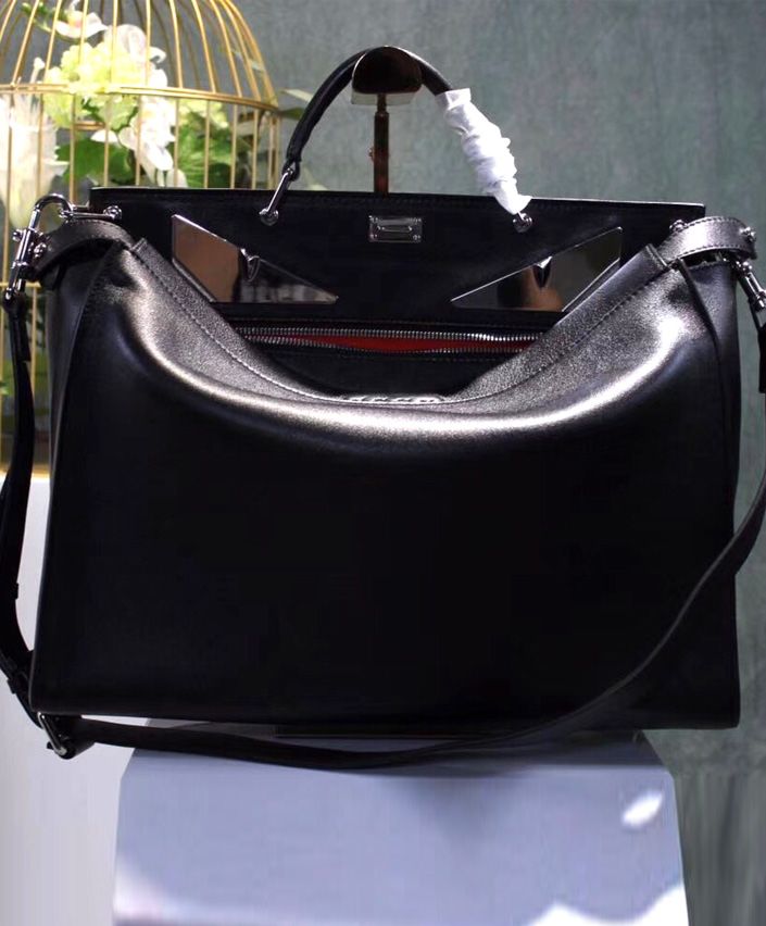 Fen.di Peekaboo Fit Smooth black leather bag 7VA4069 Black