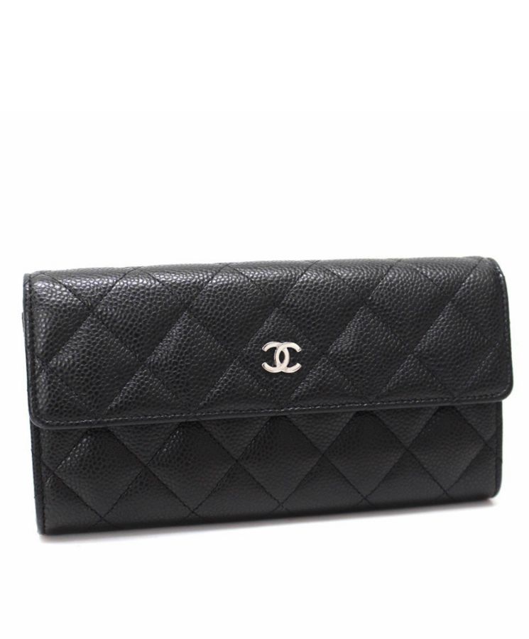 Cha.nel Quilted Flap Wallet in Caviar Black