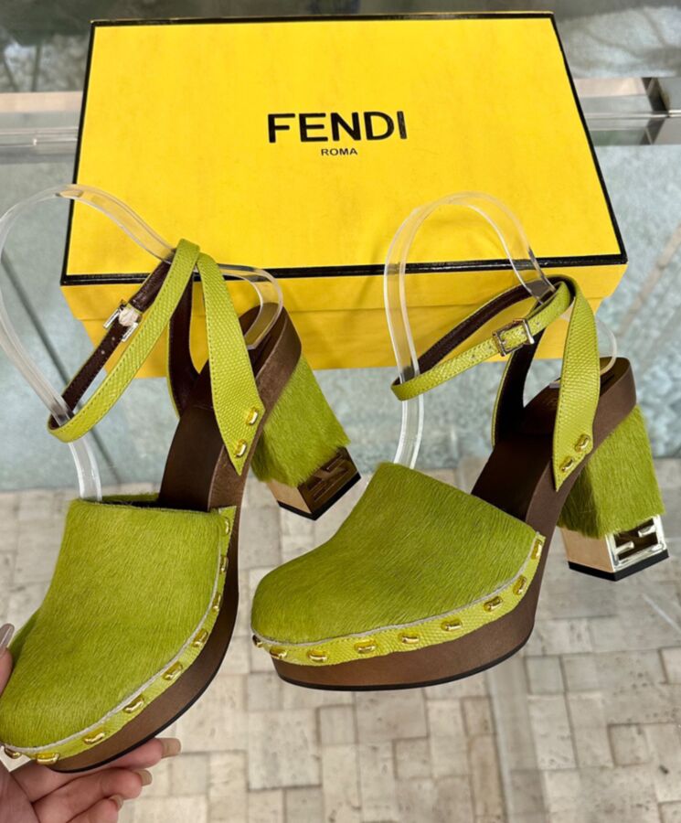 Fen.di Women's Baguette, Pony Skin Clogs, Luxury Footwear.