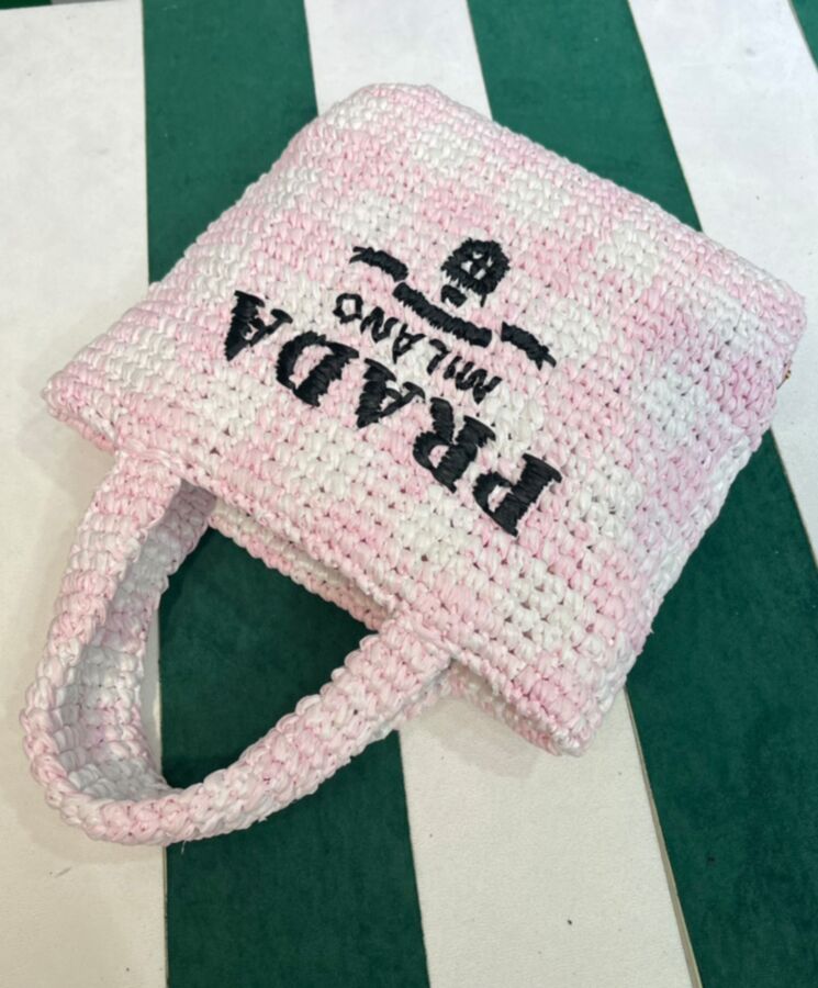 Pra.-da Small Crochet Tote Bag 1BG422 Pink