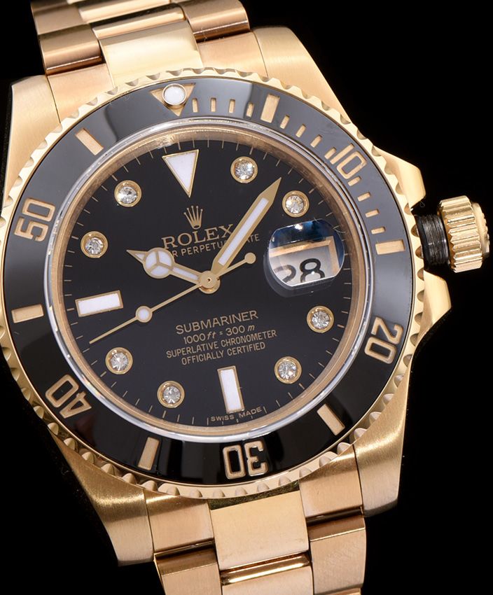 Ro.le.x Ceramic Submariner Watch Full Gold Black