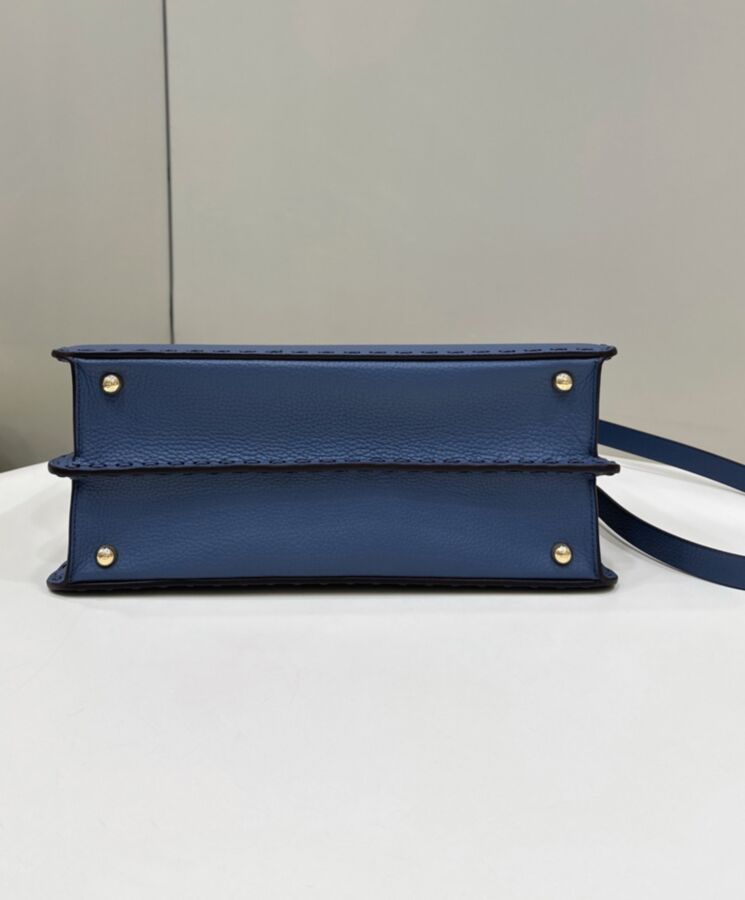 Fen.di Peekaboo ISeeU, Luxury Handbag, Cuoio Romano leather, Medium 8BN321 Blue