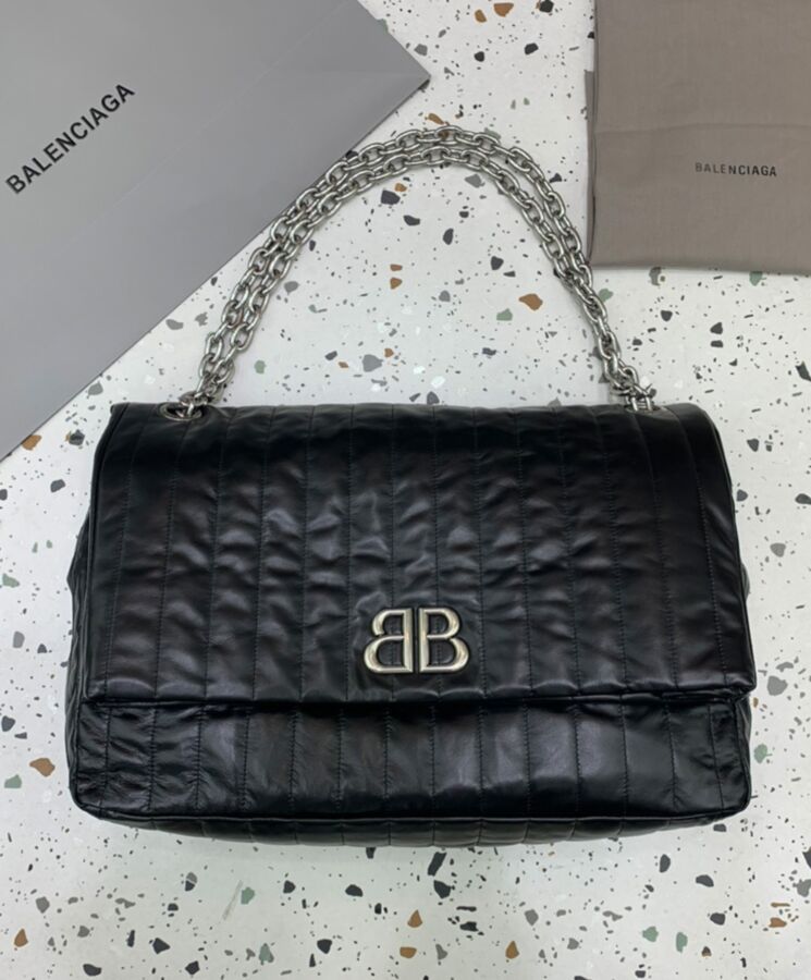 Balen.ciaga Monaco Large Chain Bag Quilted Black