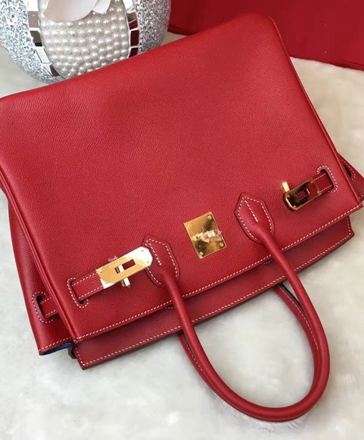 Her..mes Birkin 35 Bag Togo Leather Red