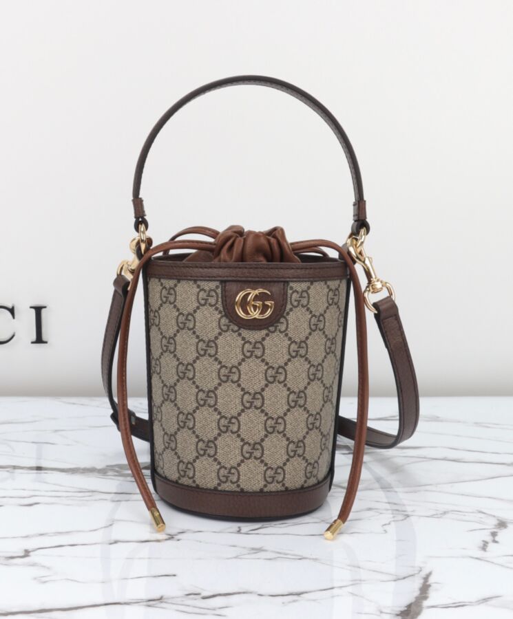 G.U.C.C Ophidia Mini, GG Supreme, Mini Bucket Bag, Dark Coffee, Luxury Bag