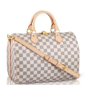 L.*V Damier, Damier Speedy N41001, White L.*V Bag, Luxury Handbag, Authentic L.*V Bag