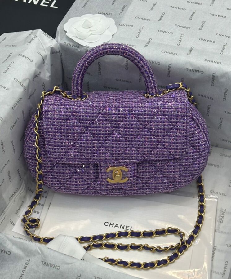 Cha.nel Small Bag With Top Handle AS4573 Purple