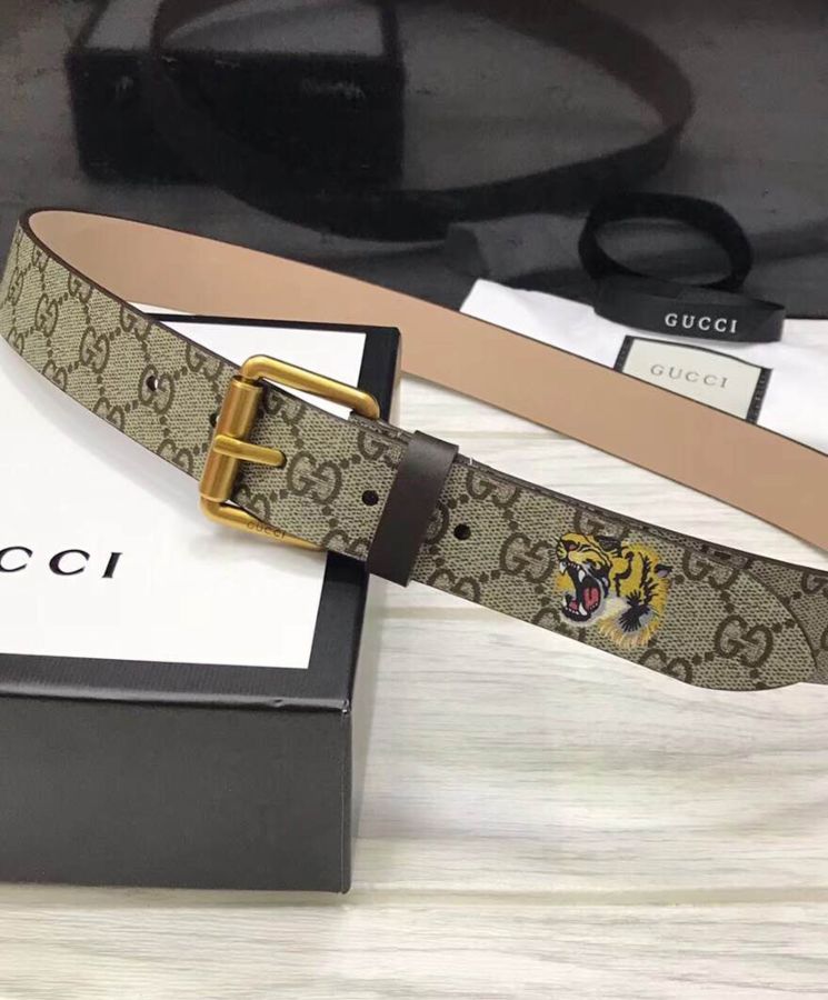 G.U.C.C Tiger print GG Supreme belt Coffee