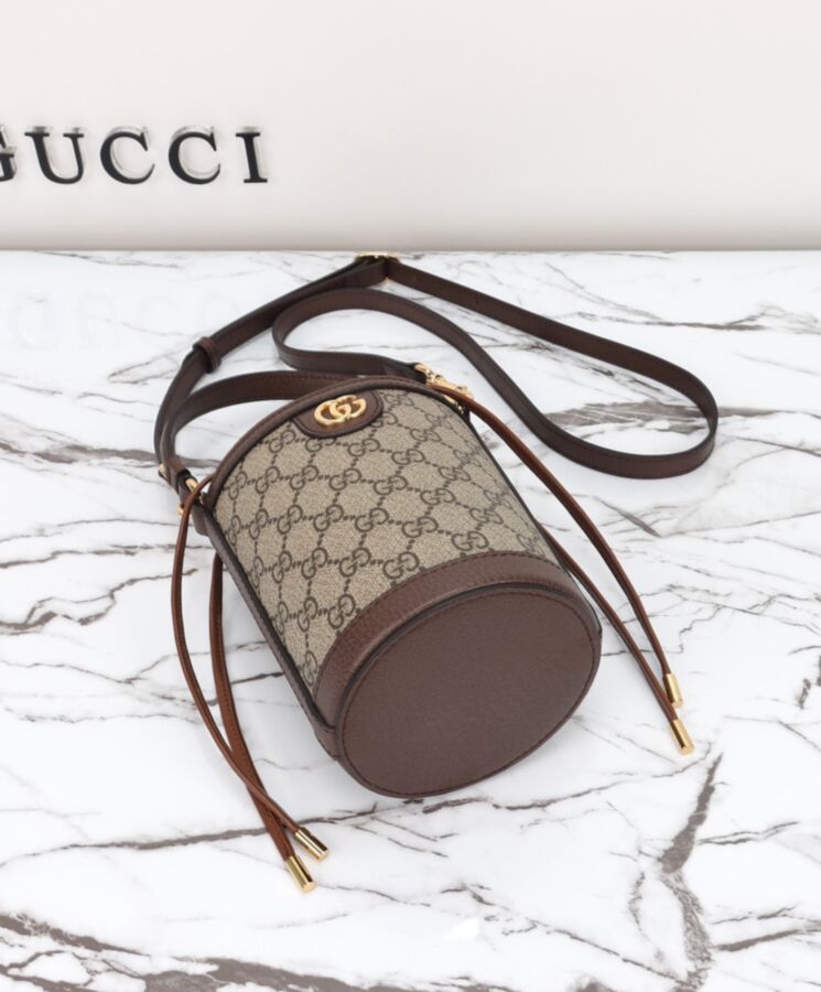 G.U.C.C Ophidia Mini, GG Supreme, Mini Bucket Bag, Dark Coffee, Luxury Bag