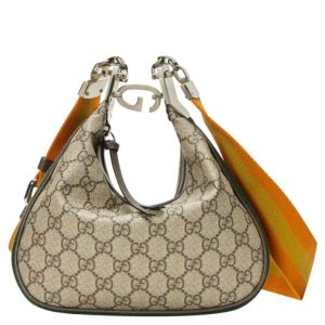 G.U.C.C Attache Small, GG Supreme canvas, Brown leather bag, Hollywood glamour.