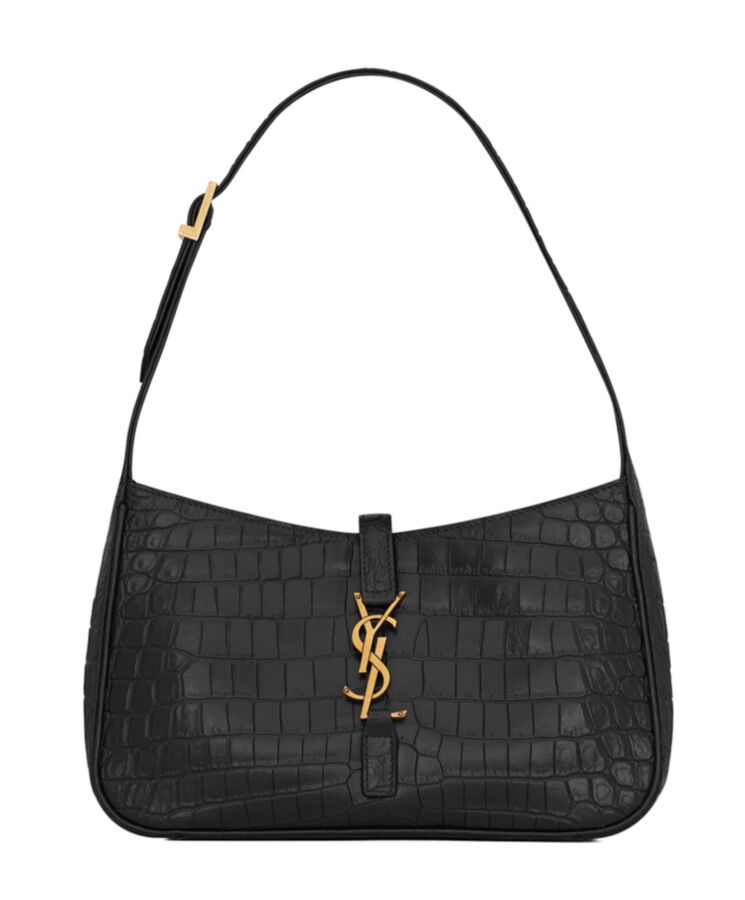 Saint.Lau.rent Le 5 A 7 In Crocodile-Embossed Shiny Leather Black