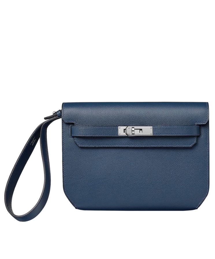 Her..mes Kelly Depeches 25 Pouch Dark Blue