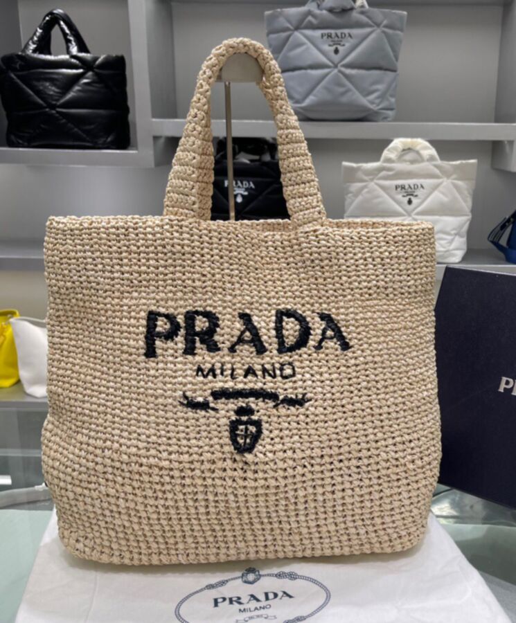 Pra.-da Raffia Tote, Pra.-da Tote Bag, Summer Accessory, Natural Raffia Bag, Pra.-da Bag