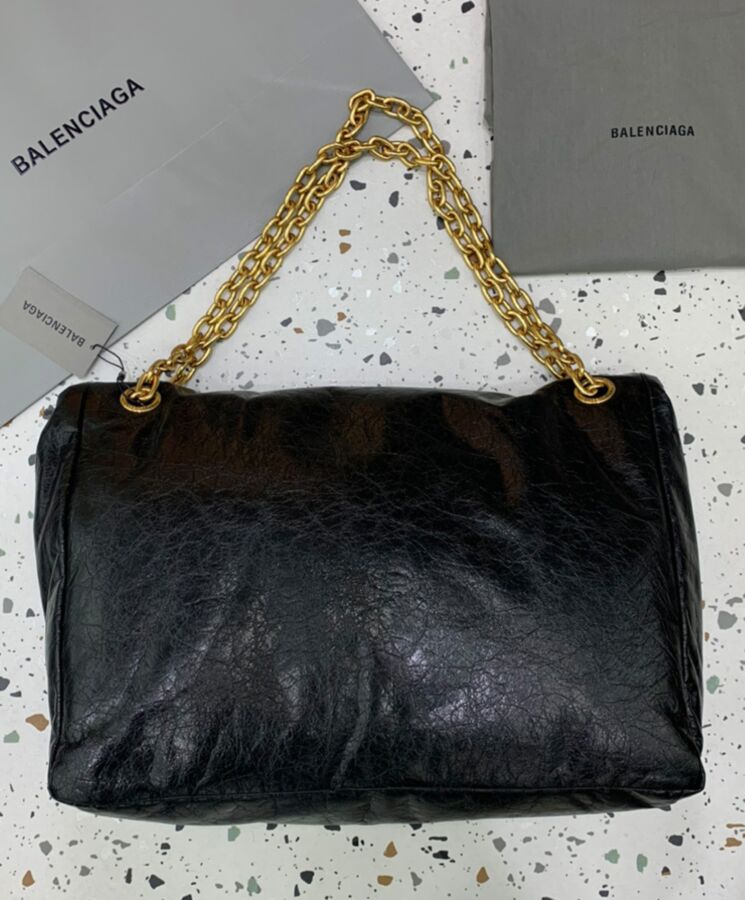 Balen.ciaga Monaco Large Chain Bag Black