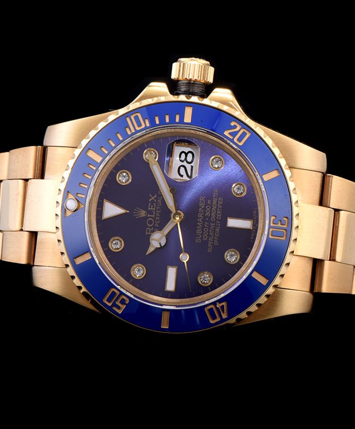 Ro.le.x Ceramic Submariner Watch Full Gold Blue