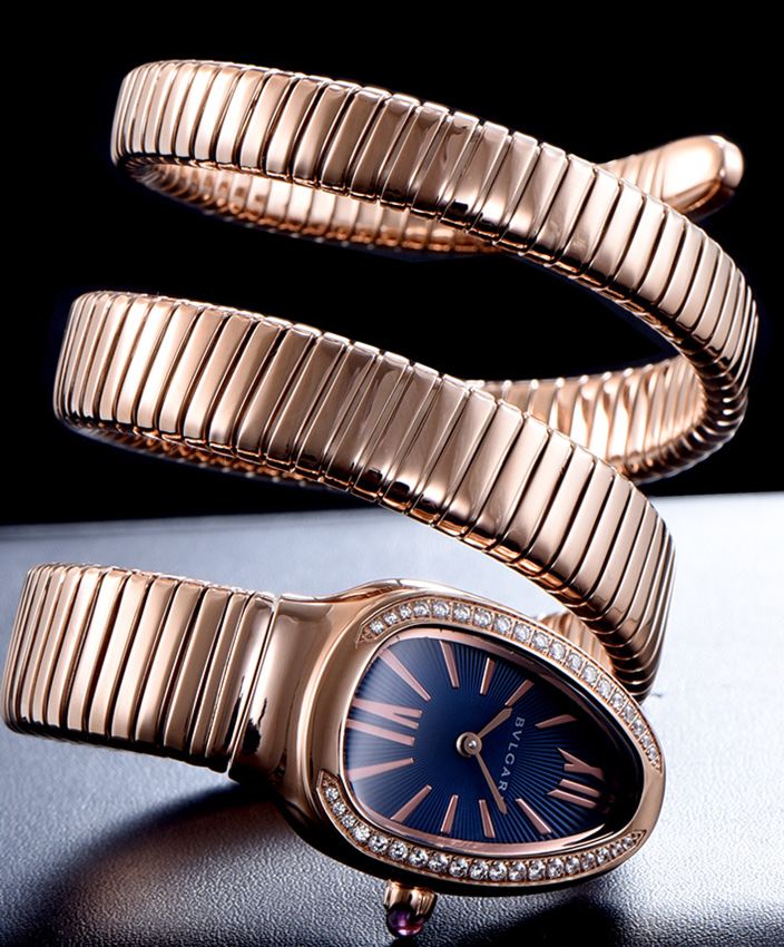 Bvl.gar Rose-gold Stainless Steel Diamond Watch Blue