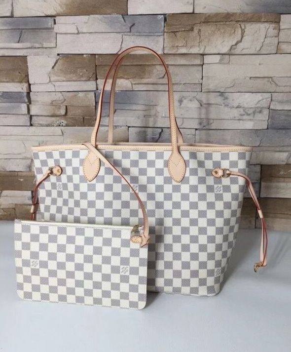 L.*V Damier Canvas Neverfull Tote N41361 White