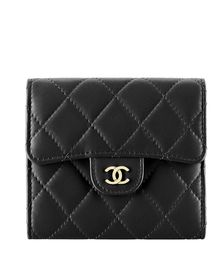 Cha.nel Lambskin Compact Flap Wallet Black