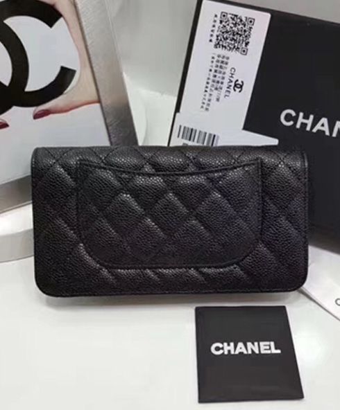 Cha.nel Quilted Bi-fold Wallet, Luxury Leather Wallets, Cha.nel Caviar Black Wallet