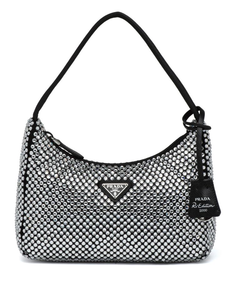 Pra.-da Satin Mini-Bag With Artificial Crystals 1NE515