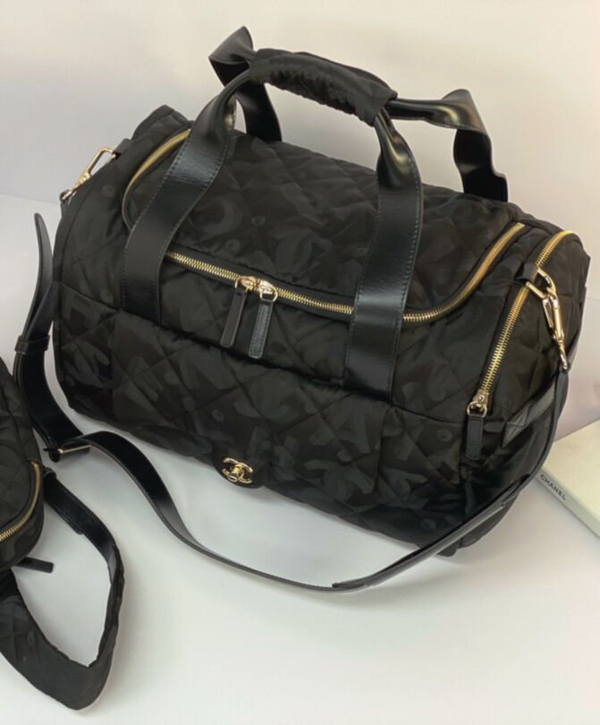 Cha.nel Neige Two-in-One, Designer Bag, Duffle Backpack, Black Calfskin Bag