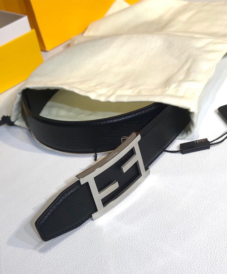 Fen.di Leather Belt, Black Leather Belt, Luxury Fashion Accessory