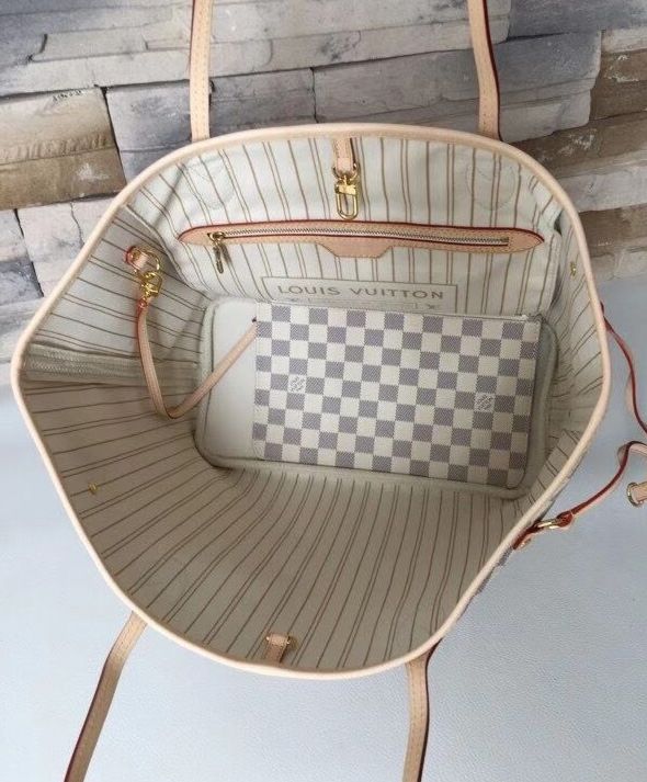 L.*V Damier Canvas Neverfull Tote N41361 White