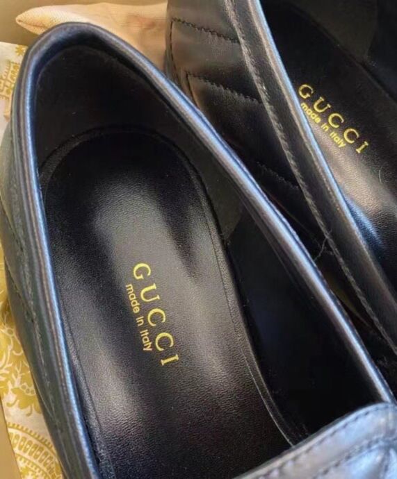 G.U.C.C Women's Loafer, Double G monogram, luxury footwear, chevron matelasse leather.