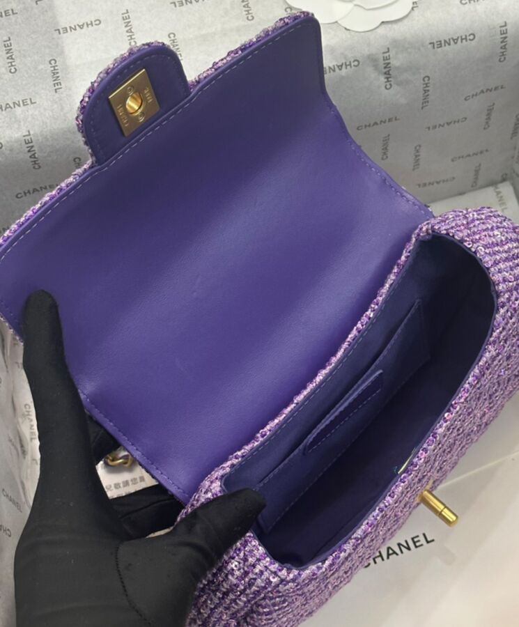 Cha.nel Small Bag With Top Handle AS4573 Purple