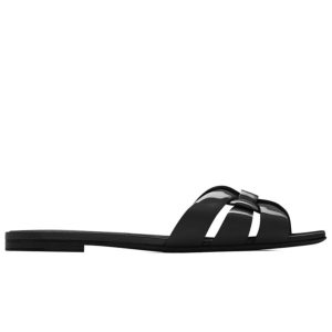 Saint.Lau.rent Women's Tribute Mules, Patent Leather Mules, Designer Slide Sandals