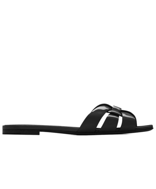 Saint.Lau.rent Women's Tribute Mules, Patent Leather Mules, Designer Slide Sandals