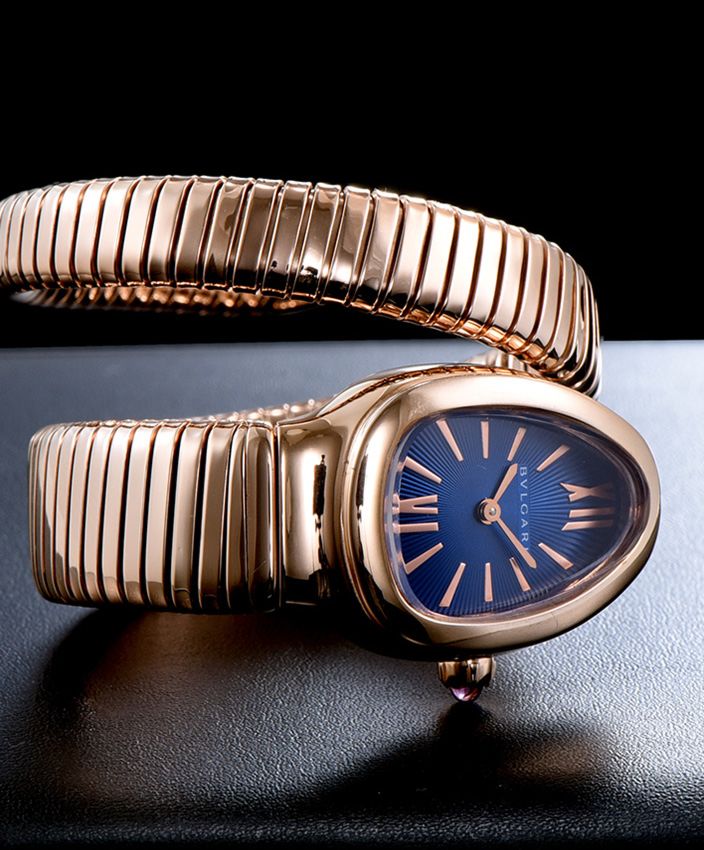 Bvl.gar Rose-Gold Automatic, Women's Luxury Watch, Rose-Gold Bracelet Watch, Blue Dial Watch