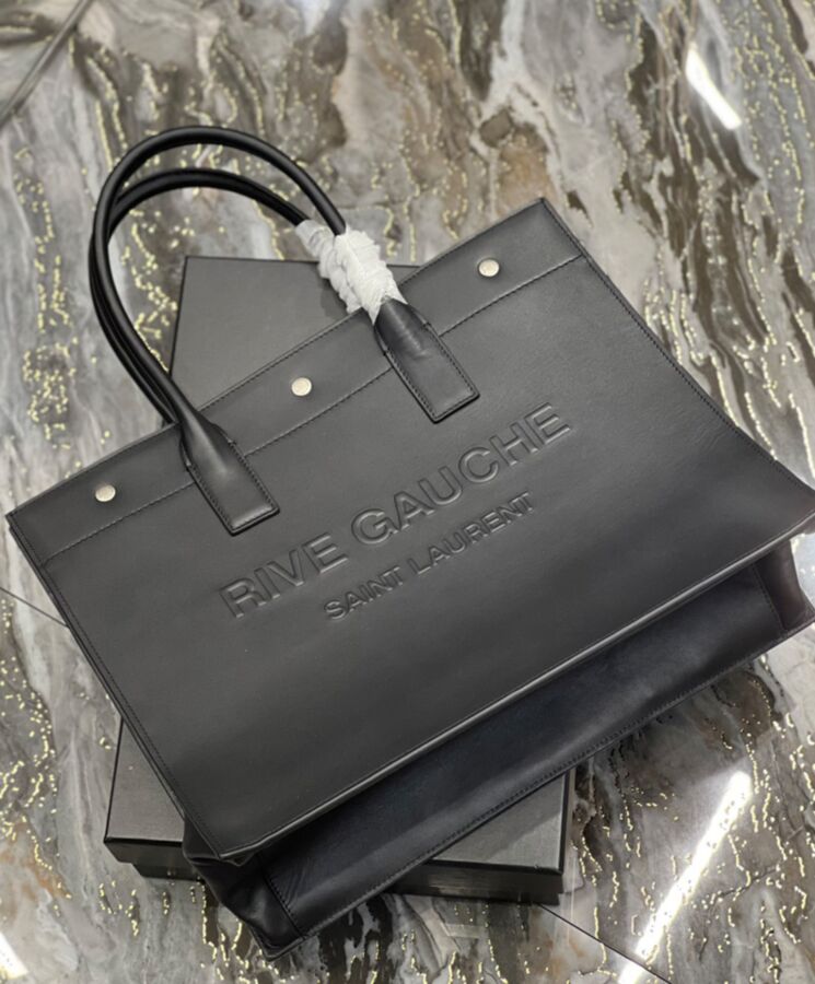 Saint.Lau.rent Rive Gauche Small Tote Bag In Smooth Leather Black