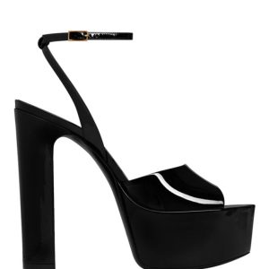 Saint.Lau.rent Women's, Jodie Platform Sandals, Patent Leather Black, Luxury Footwear