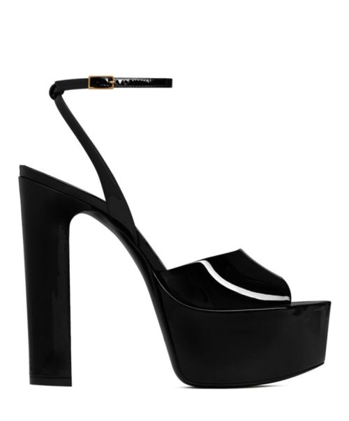 Saint.Lau.rent Women's, Jodie Platform Sandals, Patent Leather Black, Luxury Footwear