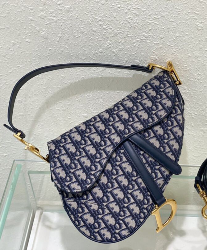 Di.ar Saddle Bag, Luxury Shoulder Bag, Dark Blue Di.ar Bag, Di.ar Oblique Jacquard Bag