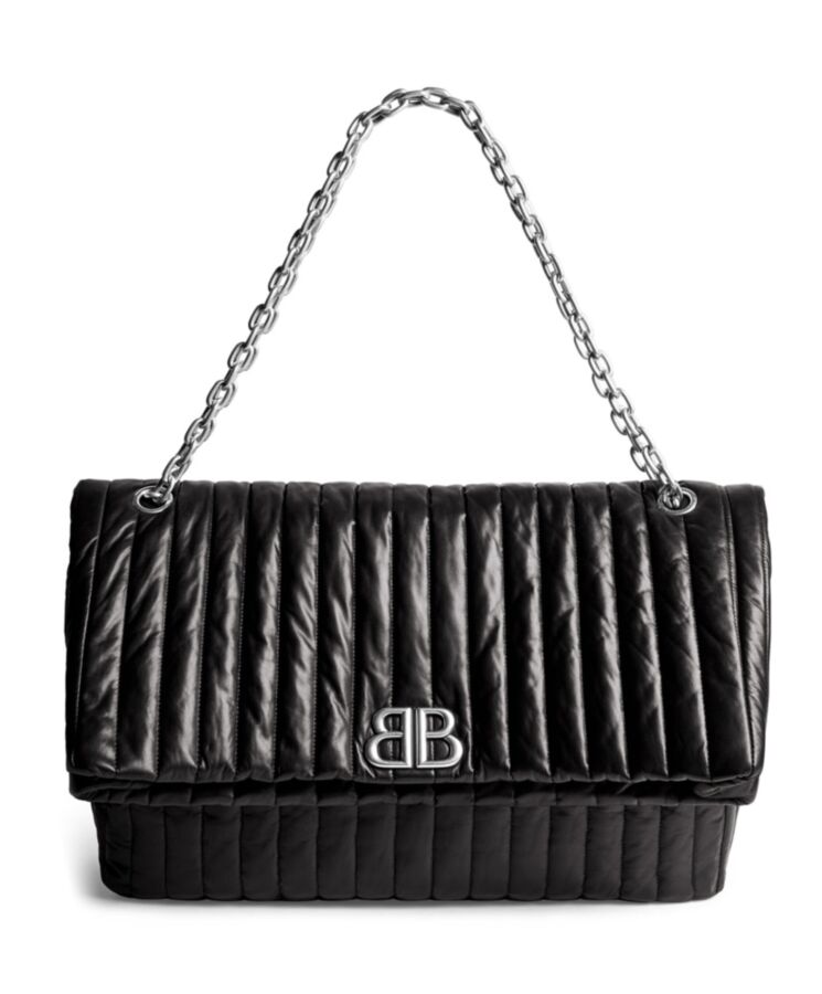 Balen.ciaga Monaco Large Chain Bag Quilted Black