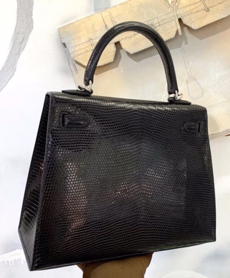 Her..mes Kelly Lizard 25 Bag Black