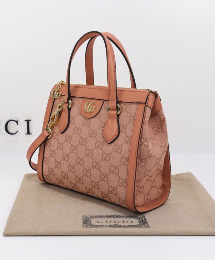 G.U.C.C Ophidia GG, GG Canvas, Pink Tote Bag, Rose Gold Hardware, Luxury Accessory