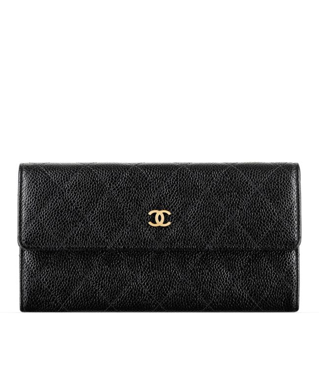 Cha.nel Quilted Flap Wallet in Caviar Black