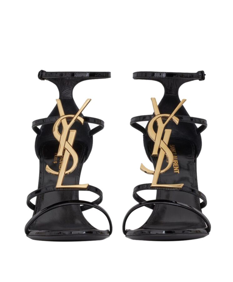 Saint.Lau.rent Women’s Cassandra Sandals In Patent Leather Black