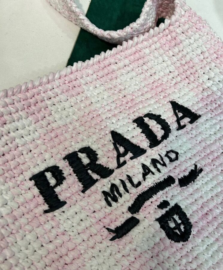 Pra.-da Crochet Tote Bag 1BC182 Pink